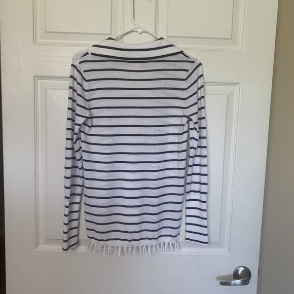 Lilly Pulitzer XS Crestwood Sweater Resort White Navy Maritime Stripe Fringe - Picture 5 of 8